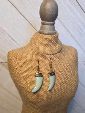 Green Faux Jade Horn and Light Gold Earrings Costume Jewellery